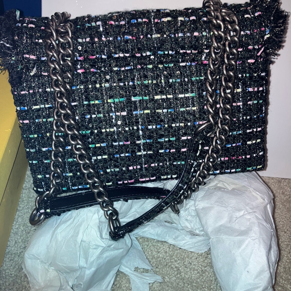 Kurt Geiger Black Multicolor Tweed Shoulder Bag